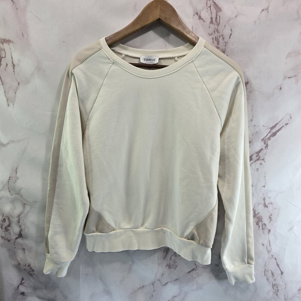 Evereve Sweatshirt Womens Small Cream Off White Faux Leather Crew Neck Pullover